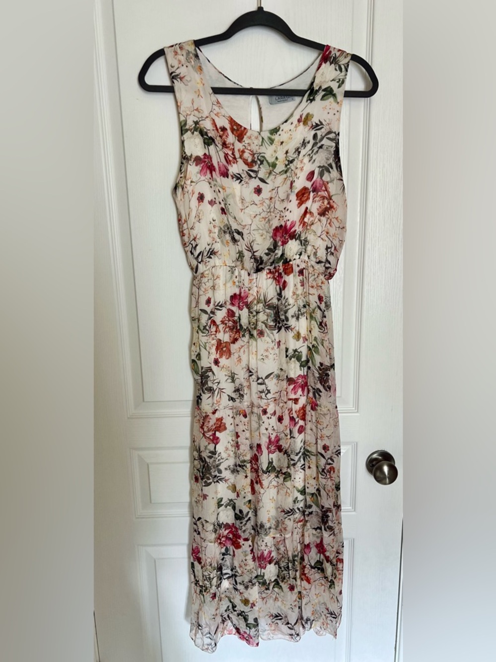 Lara G. Made in Italy Sleeveless Floral Cream Midi Sundress Dress Romantic Fairy